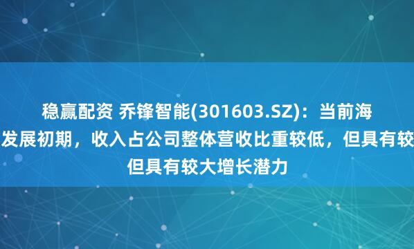 稳赢配资 乔锋智能(301603.SZ)：当前海外业务尚处发展初期，收入占公司整体营收比重较低，但具有较大增长潜力