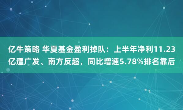 亿牛策略 华夏基金盈利掉队：上半年净利11.23亿遭广发、南方反超，同比增速5.78%排名靠后